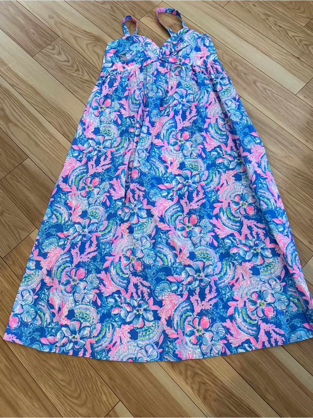 NWOT Lilly Pulitzer Azora Cotton Midi Dress Blue Tang Sitting Seaside . SZ 14
